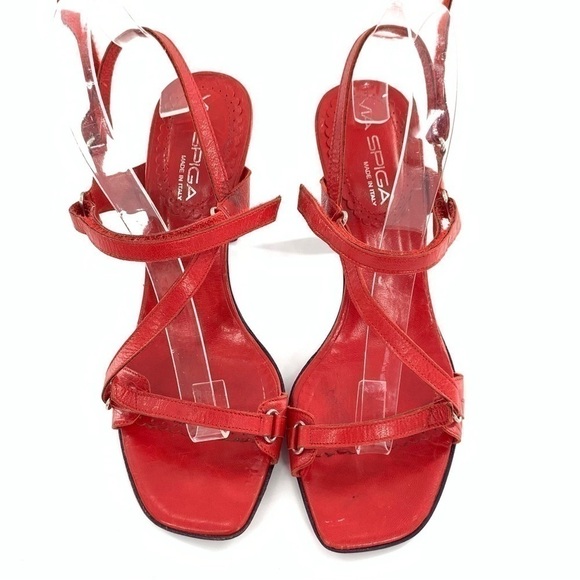 Via Spiga heels size 7.5 red Italian leather minimalist party vintage 90s y2k - Picture 2 of 14